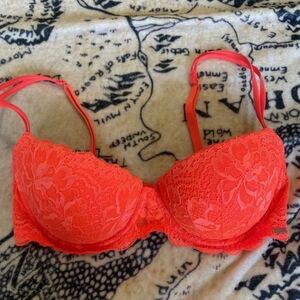 Victoria Secret PINK Size 36D? Large Neon Orange Lace Bra Adjustable Straps